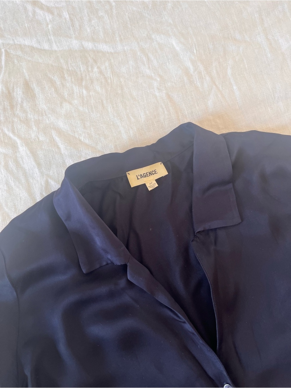 L’Agence Roxane tie front silky top midnight navy blue small - Picture 6 of 11